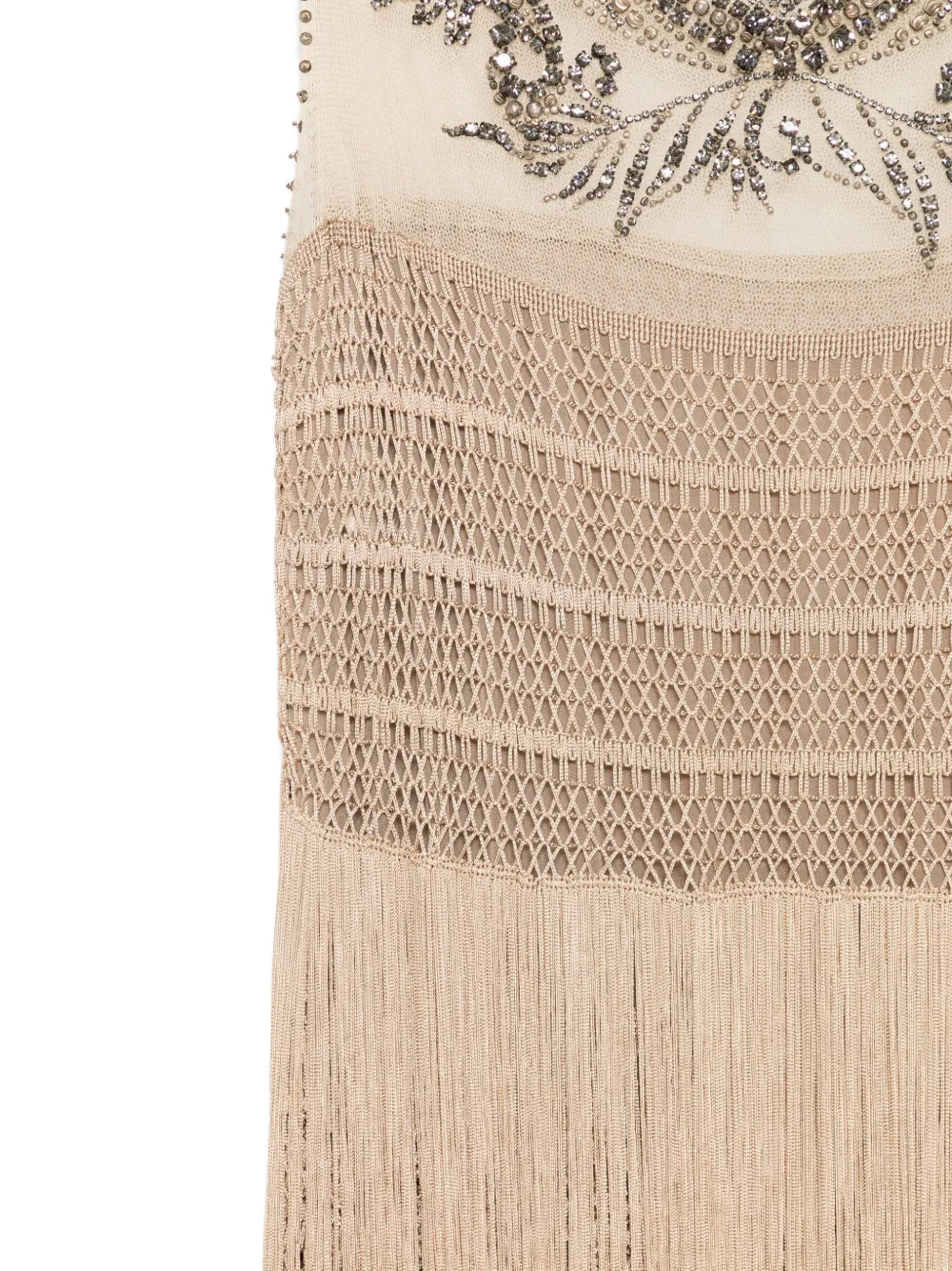Alberta Ferretti Embroidered Fringed Midi Dress In Neutral