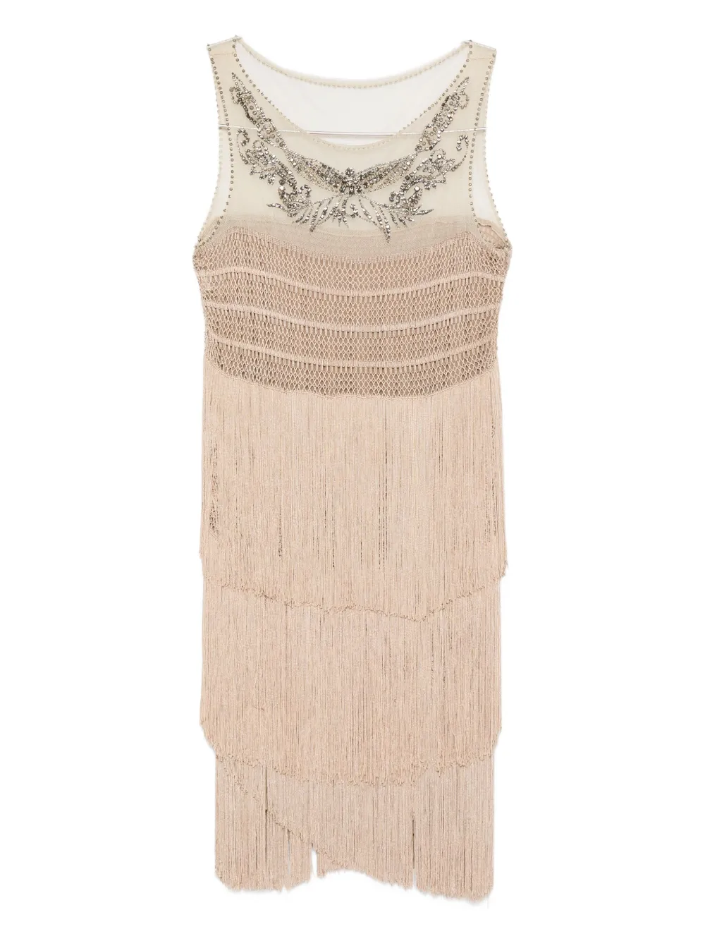 Alberta Ferretti Embroidered Fringed Midi Dress In Neutral