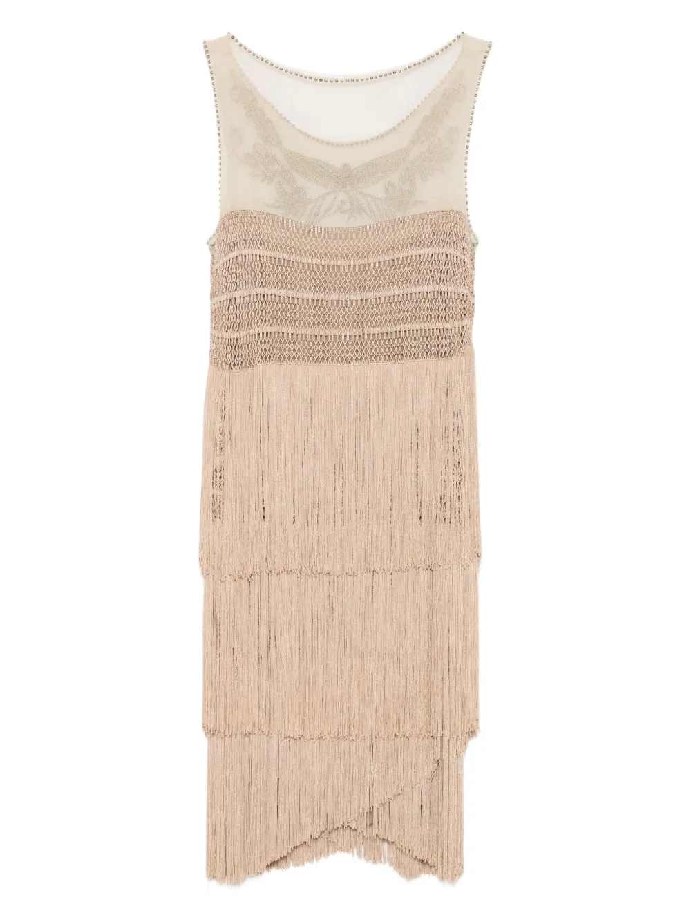 Alberta Ferretti embroidered fringed midi dress - Beige