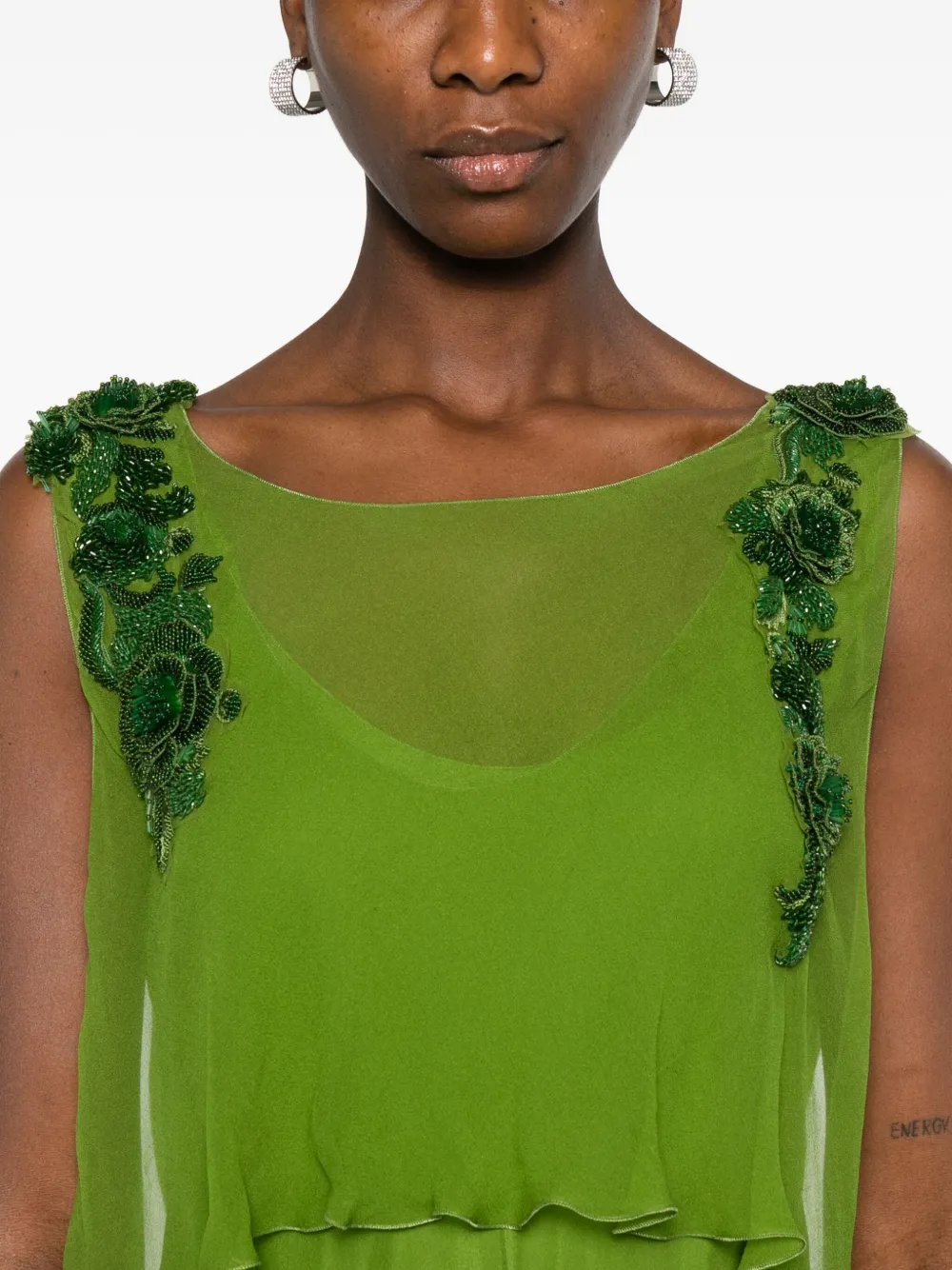 Alberta Ferretti Embellished-waist Silk Maxi Evening Gown In Green