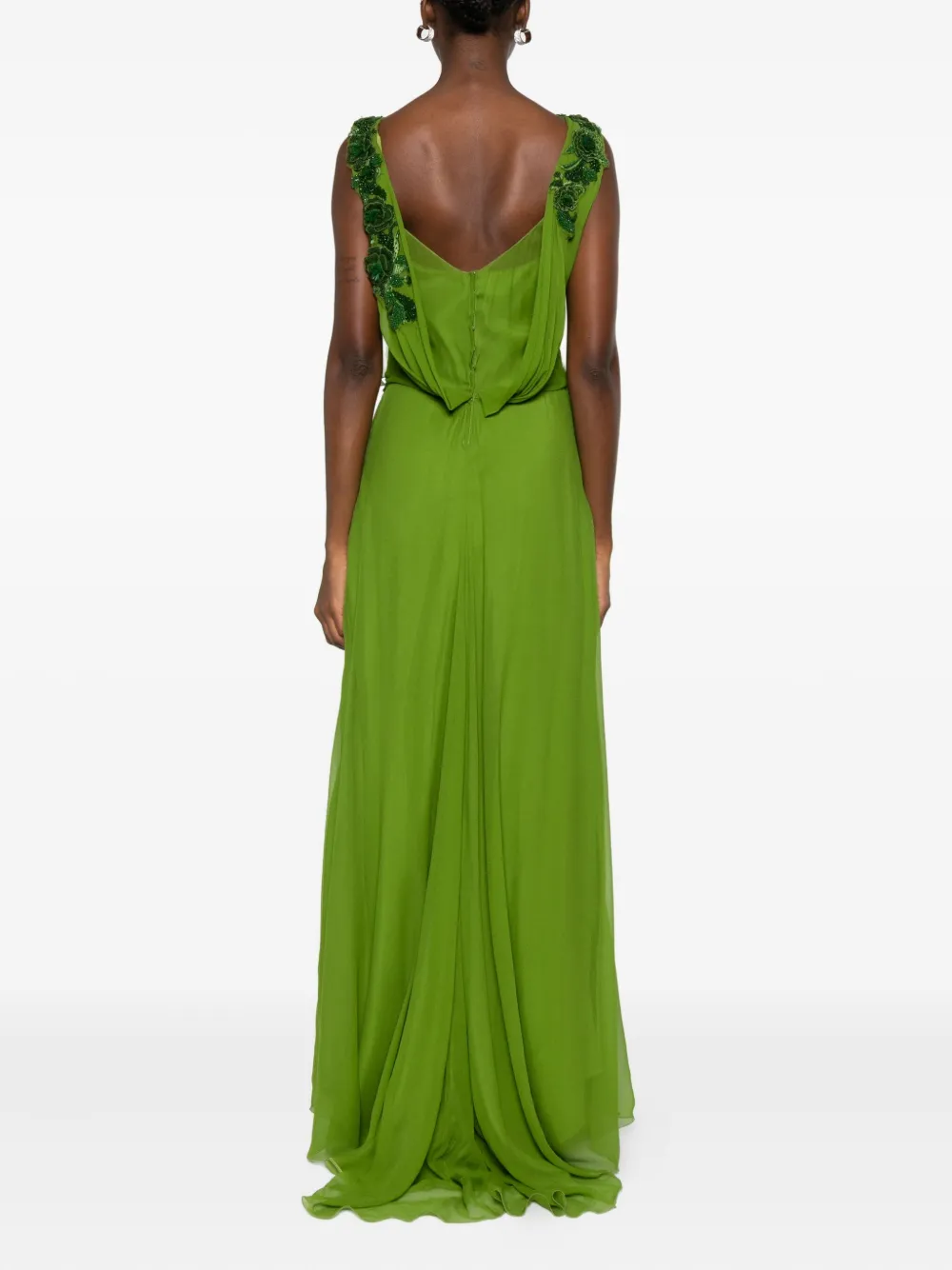 Alberta Ferretti Embellished-waist Silk Maxi Evening Gown In Green