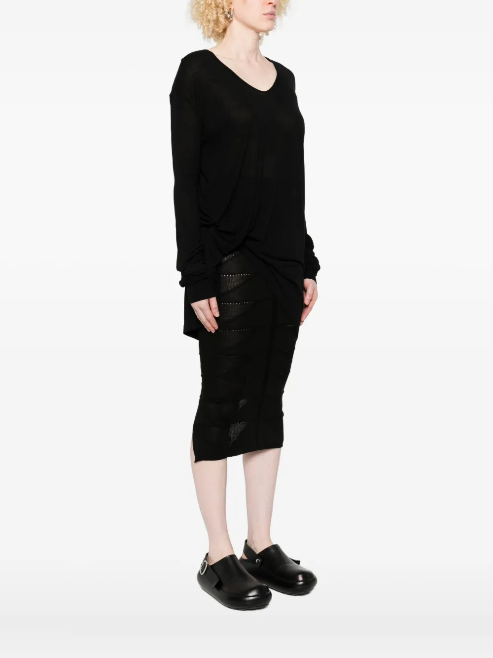 Rick Owens Draped Long-sleeve Top In Black