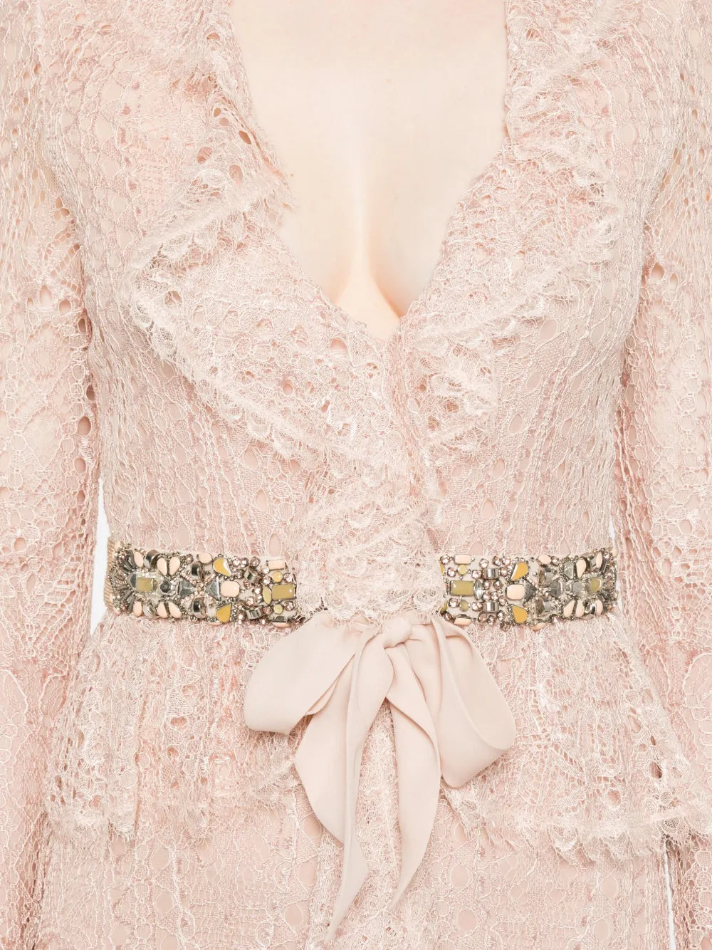 Pucci Embellished Belted Lace Gown In Pink