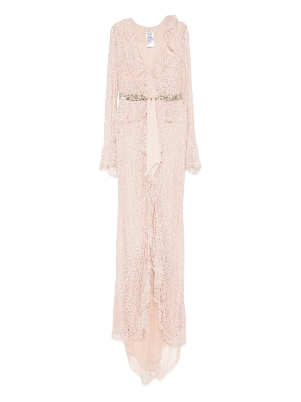 Pucci Embellished Belted Lace Gown In Pink