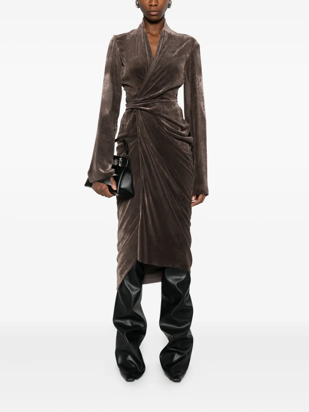 Rick Owens draped wrap midi dress - Bruin