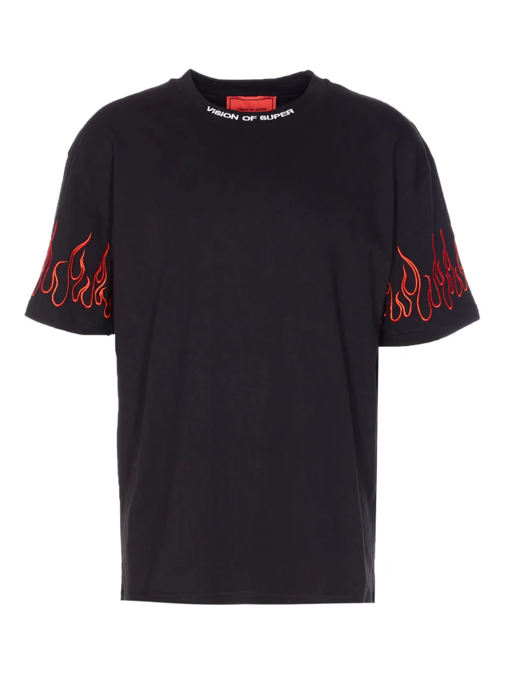 Vision Of Super embroidered-flame crew neck T-shirt | Black | Image 1