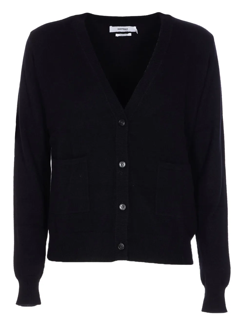 Not Shy Button-front Pocket Cardigan In Black