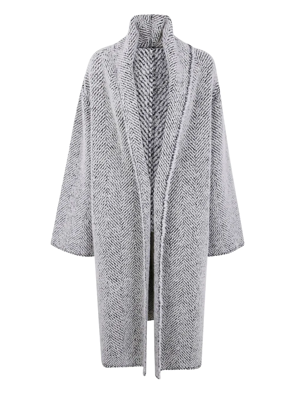 Alberta Ferretti Herringbone Textured Long Sleeve Coat In Gray