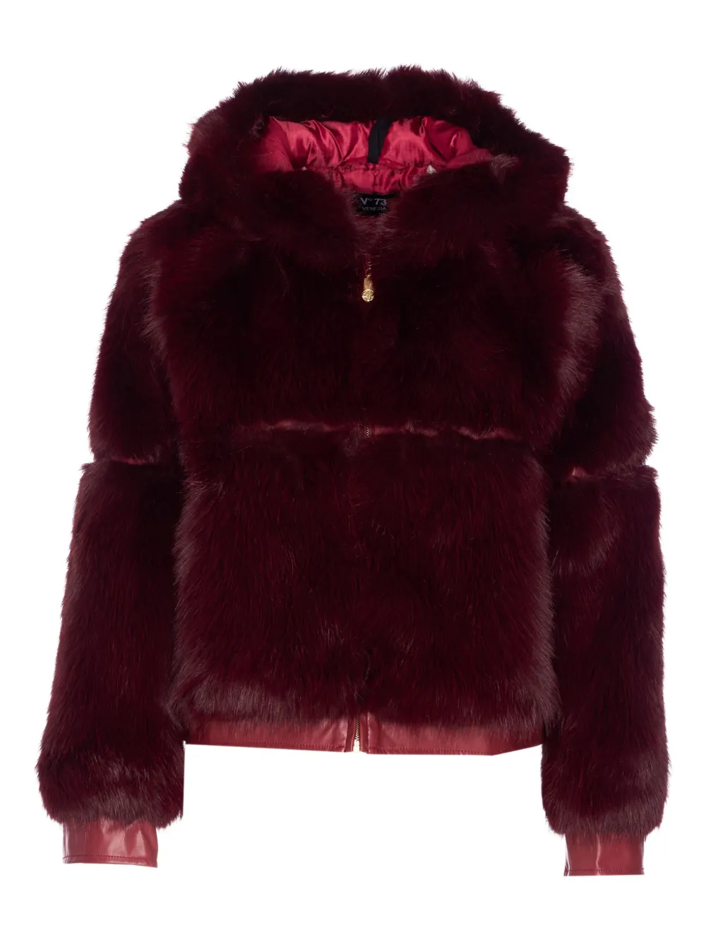 V73 Faux-fur Hooded Jacket In Red