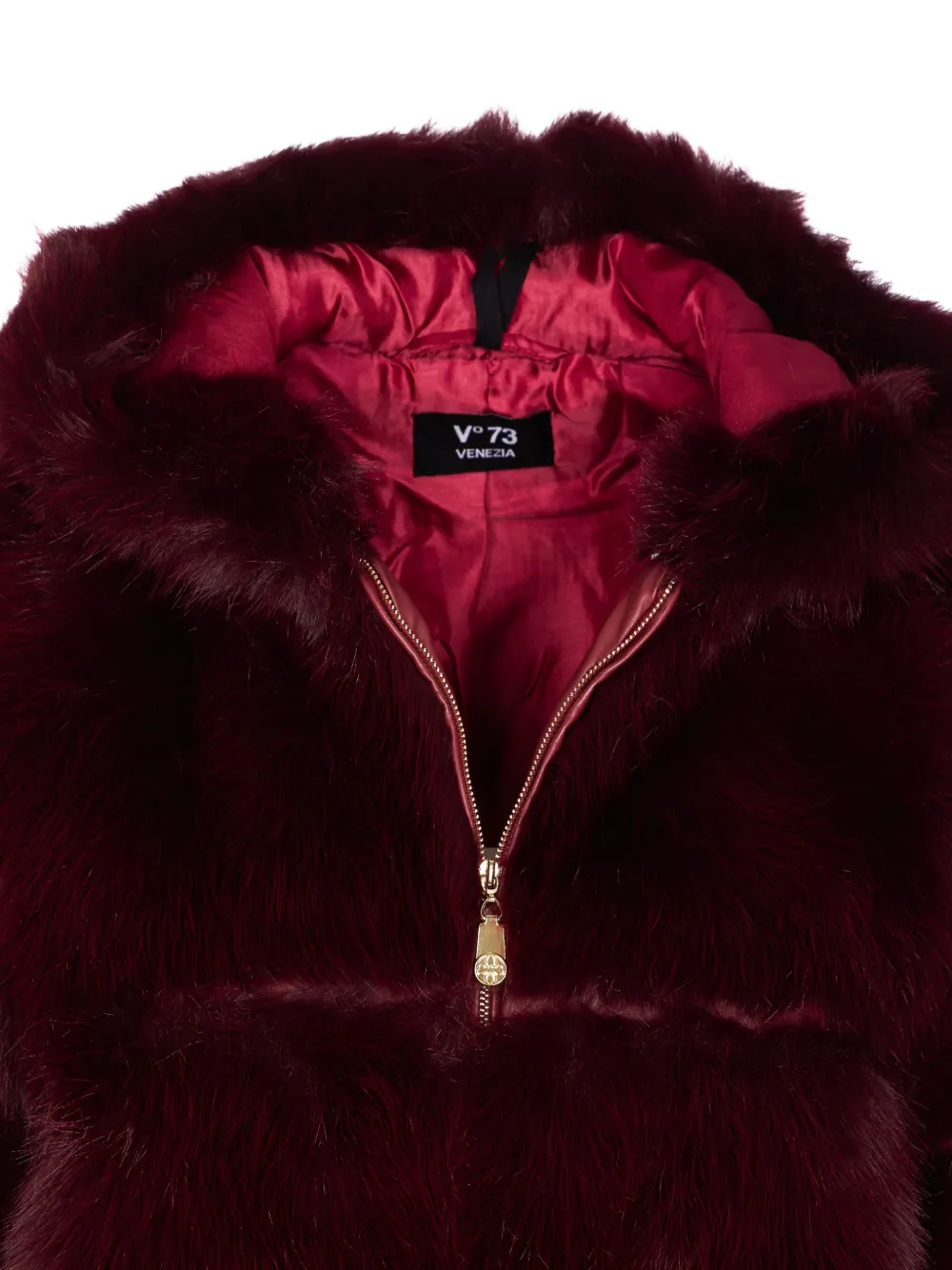 V73 Faux-fur Hooded Jacket In Red