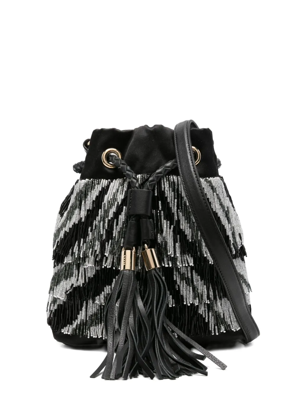Pucci Beaded-fringe Bucket Bag In Black