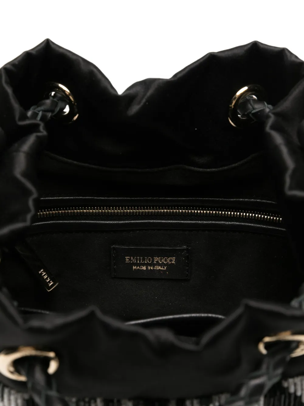 Pucci Beaded-fringe Bucket Bag In Black
