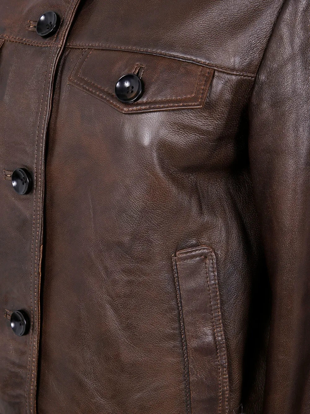 The Jackie Leathers Button-fastening Flap-pocket Leather Jacket In Brown