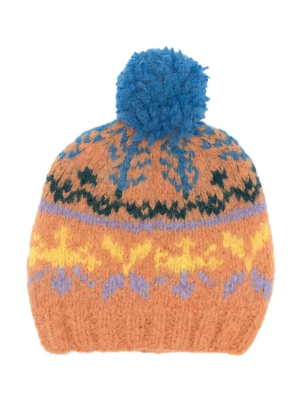 FRANTIC Fairisle pom-pom Beanie Hat | Orange | FARFETCH NZ display picture 1