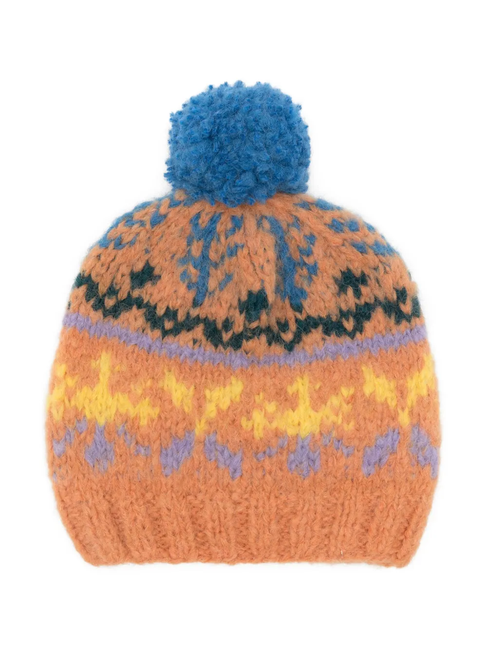 Frantic Fairisle Pom-pom Beanie Hat In Brown