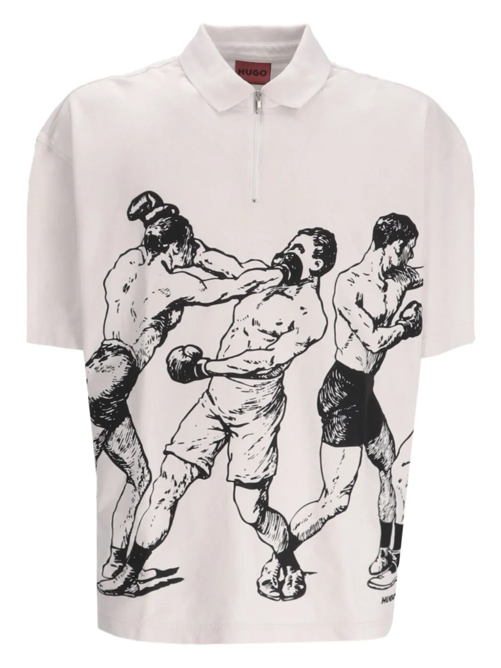 HUGO playera tipo polo con estampado de boxeo | blanco | Image 1