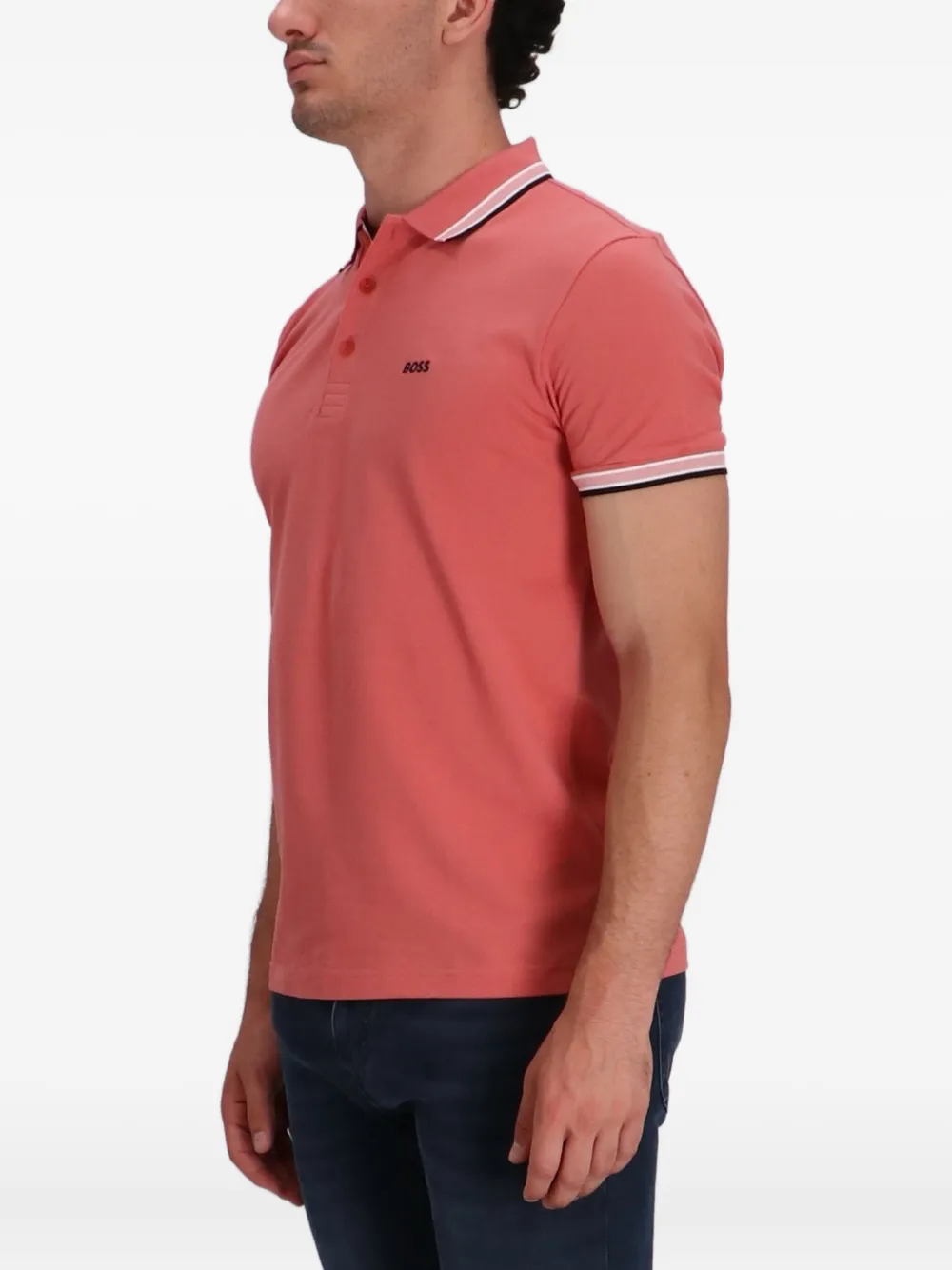 BOSS Poloshirt met gestreepte kraag Roze