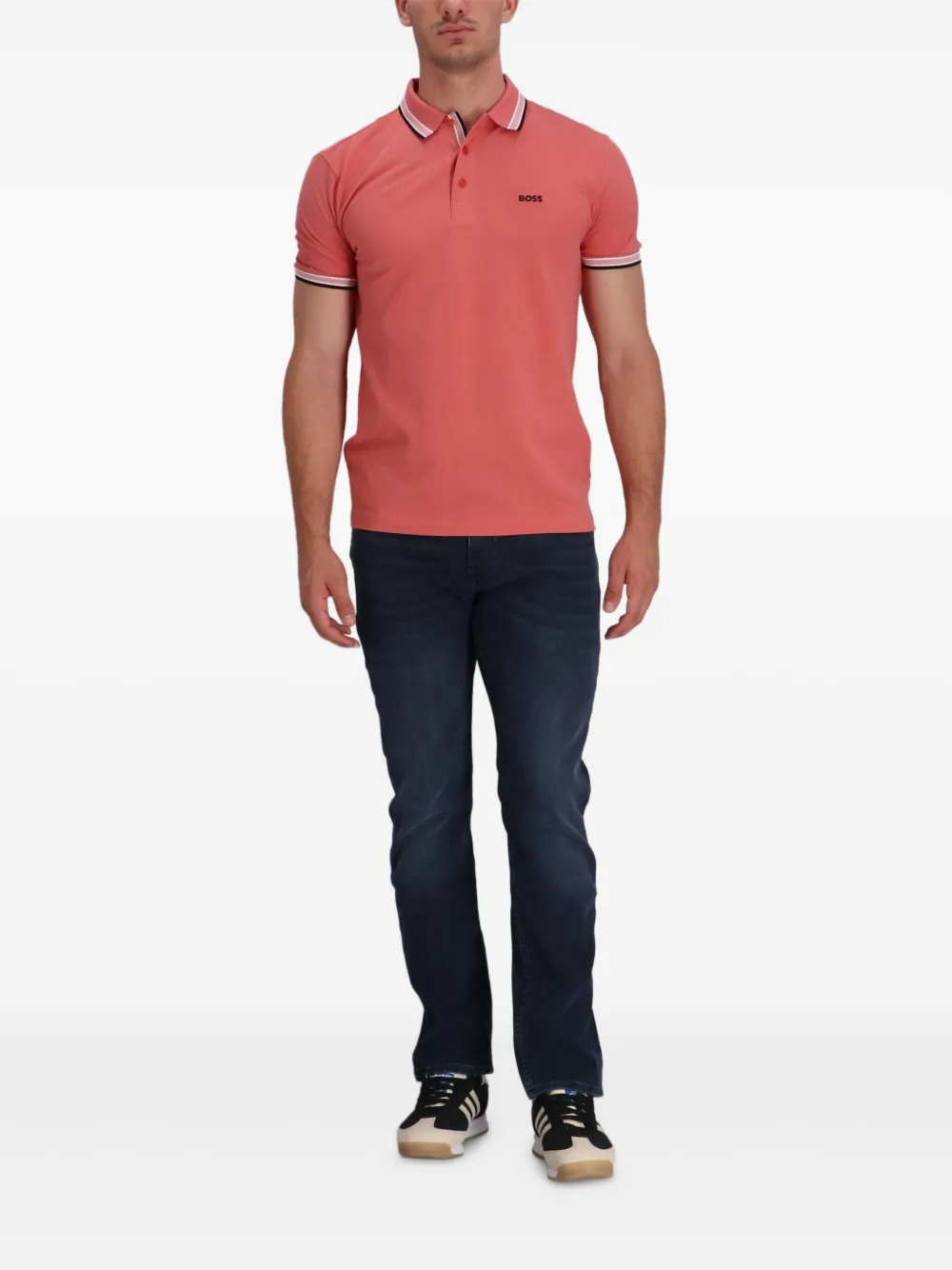 BOSS Poloshirt met gestreepte kraag - Roze