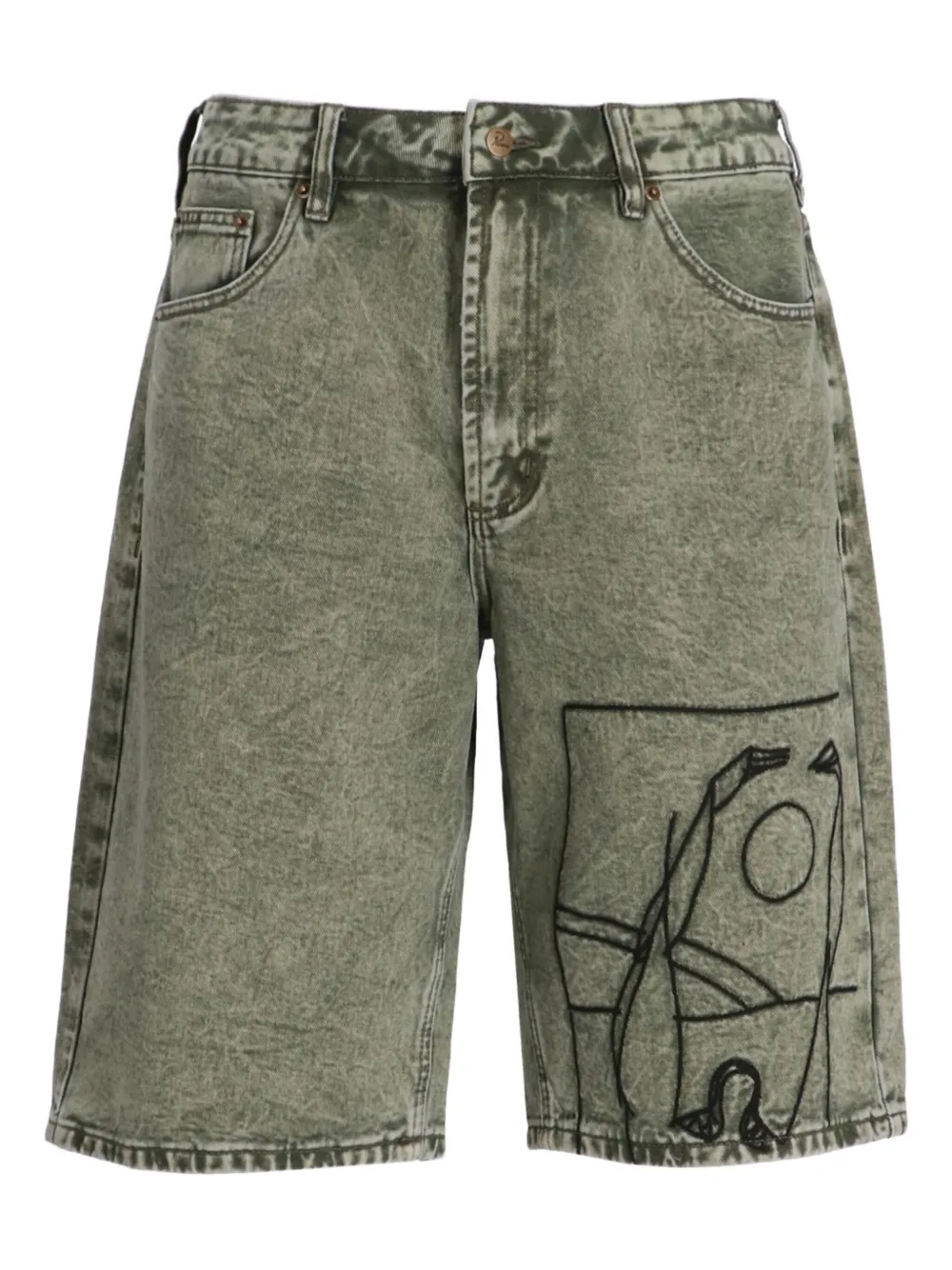 BY PARRA embroidered-panel cotton shorts | Green | Image 1