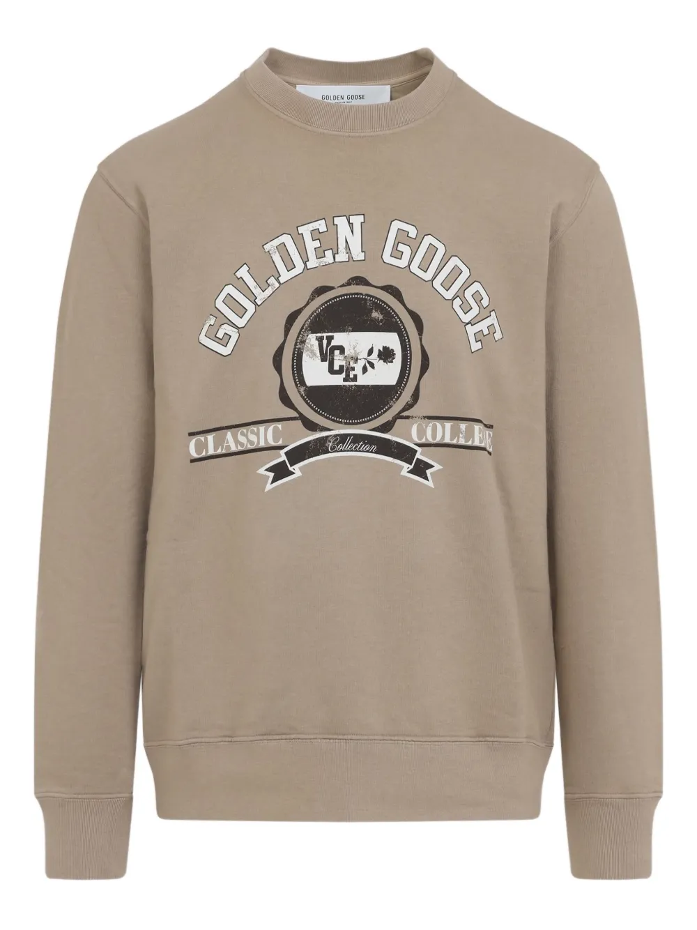Golden Goose College Print Crewneck Cotton Sweatshirt In Neutral