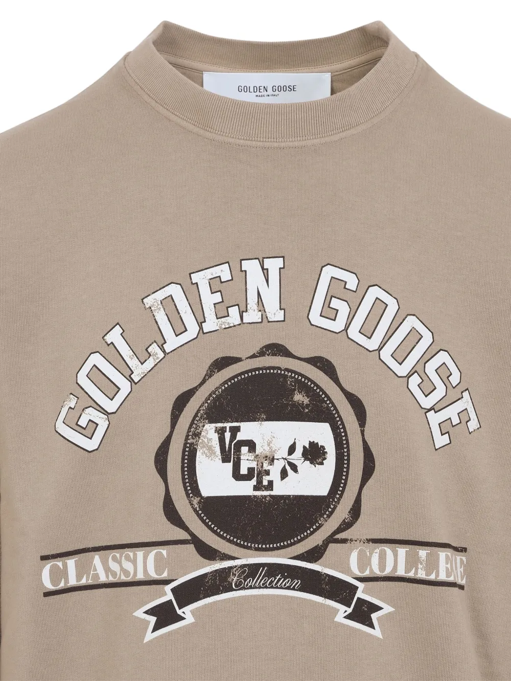 Golden Goose College Print Crewneck Cotton Sweatshirt In Neutral