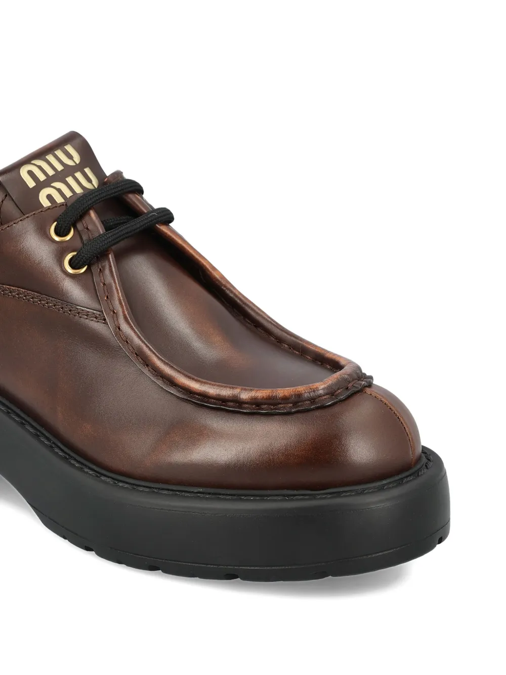 Miu Sienna leren derby schoenen met plateauzool Bruin