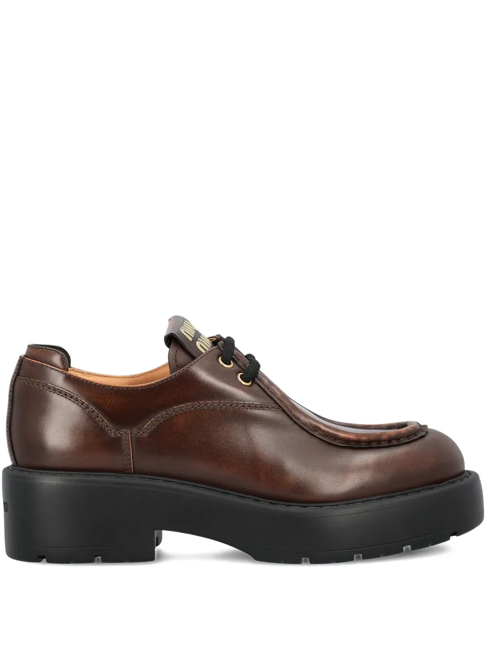 Miu Sienna leren derby schoenen met plateauzool Bruin