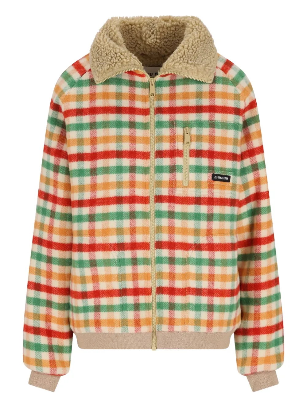 Miu Miu Fleece-lined Checked Blouson Jacket In Multi