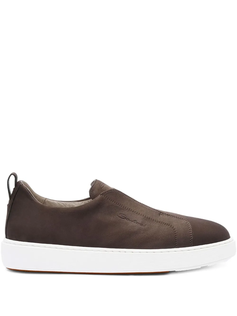 Santoni slip-on calfskin leather sneakers Brown
