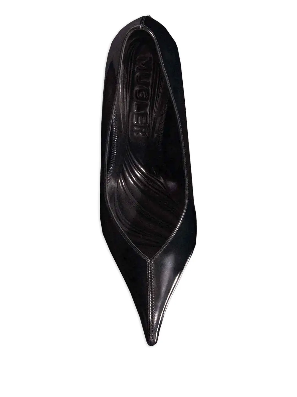 Mugler 95 mm pumps met sculpturale hak en puntige neus Zwart
