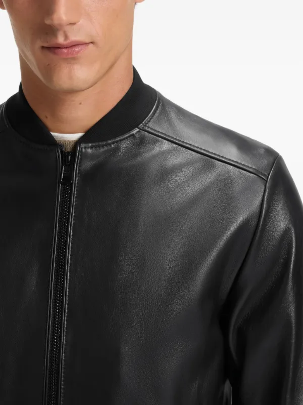 【BOSS】 BOSS Jaqueta De Couro Com Zíper Frontal | Preto | FARFETCH BR