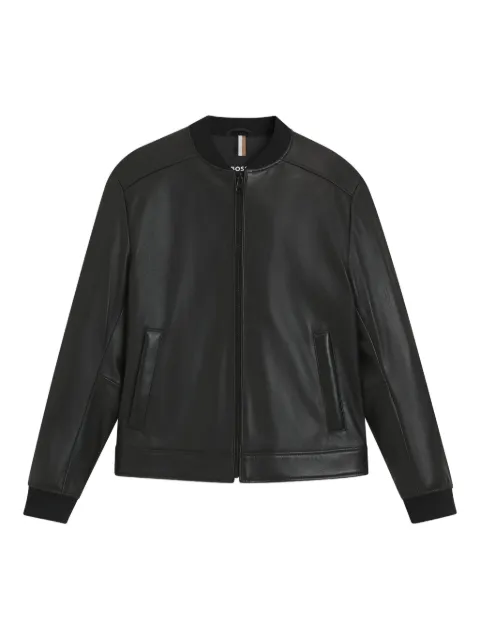 BOSS Jaqueta de couro com zíper frontal