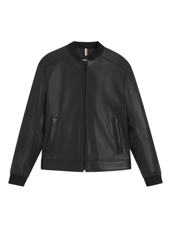 【BOSS】 BOSS Jaqueta De Couro Com Zíper Frontal | Preto | FARFETCH BR