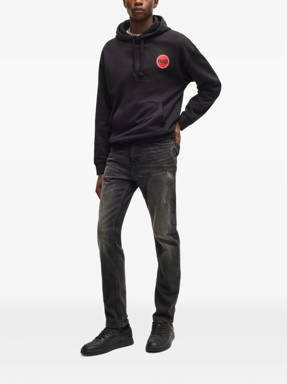 HUGO Katoenen jeans met vervaagd effect - Zwart