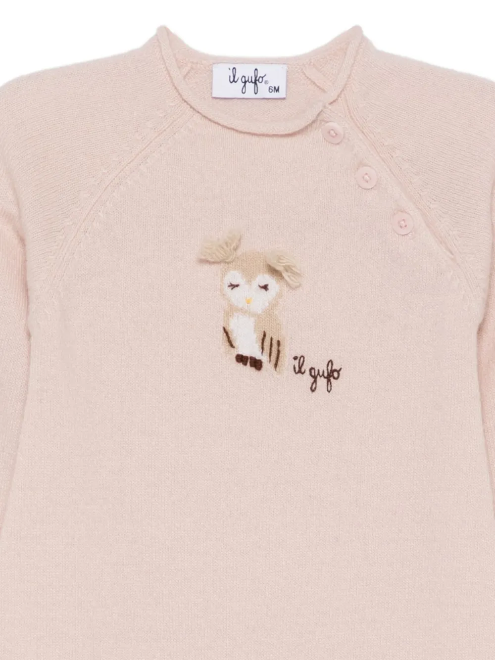 Il Gufo Embroidered-owl Babygrow In Pink