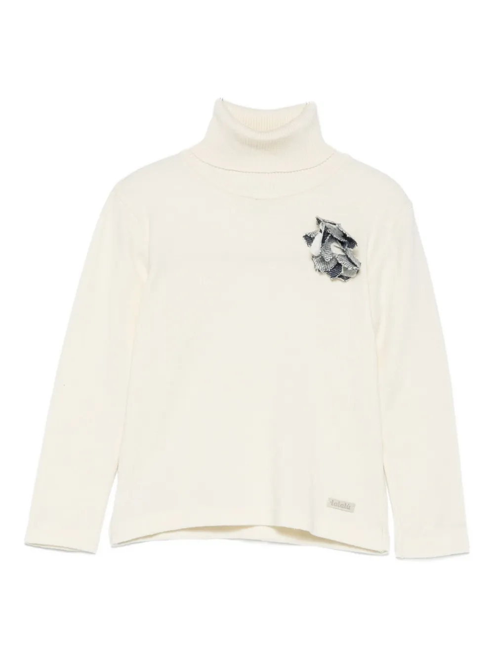 Lalalù Roll-neck Floral-appliqué Sweater In Neutral