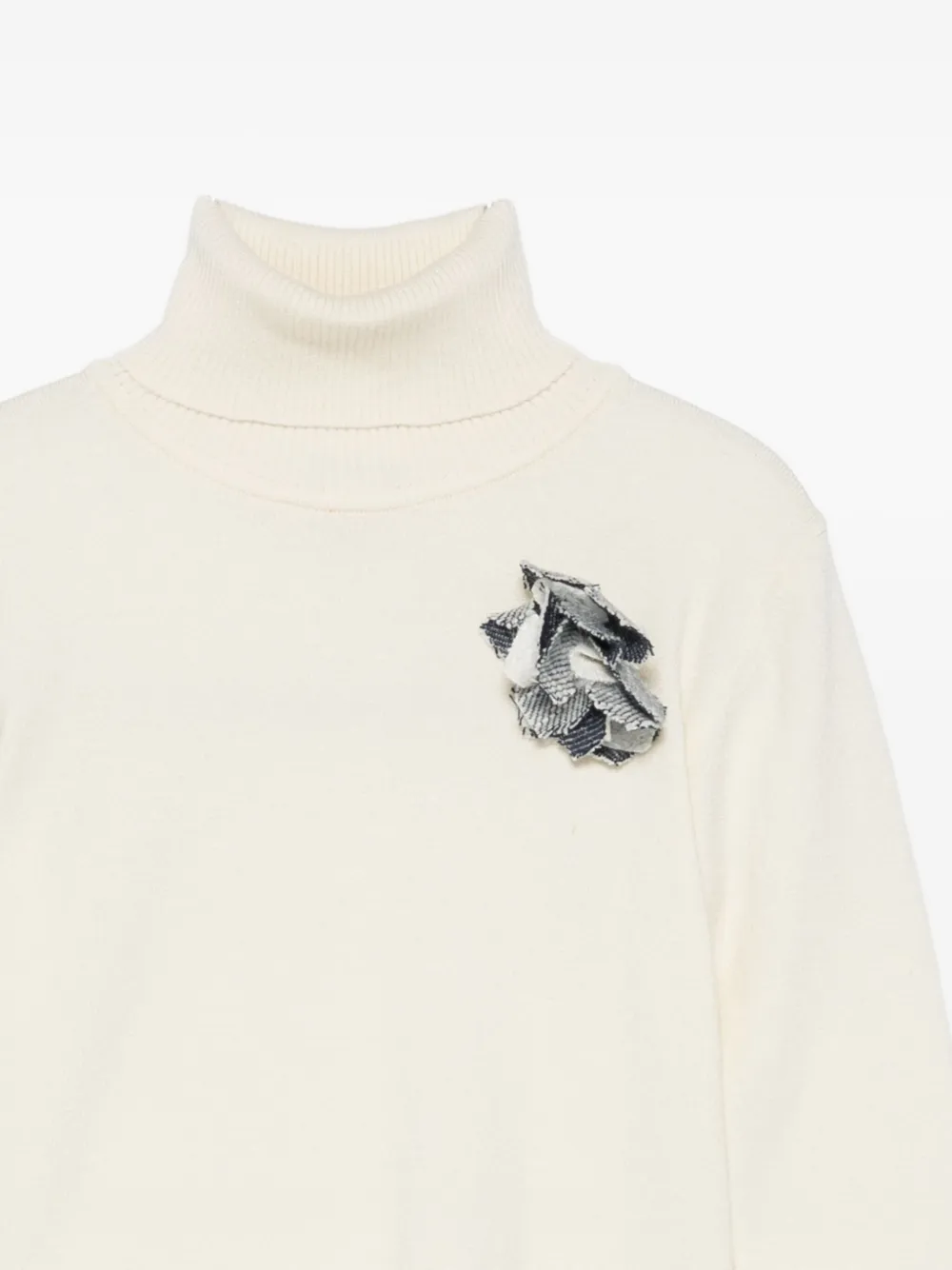 Lalalù Roll-neck Floral-appliqué Sweater In Neutral