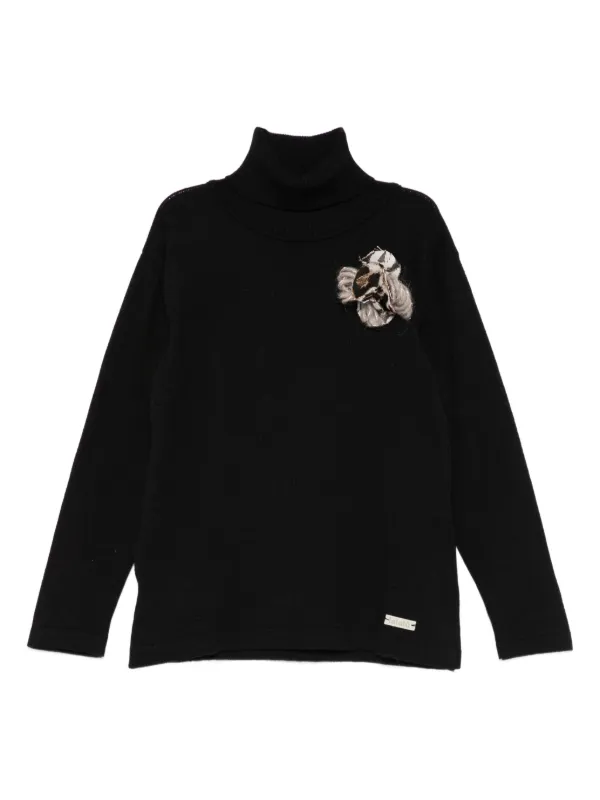 LALALU floral-appliqué Sweater Black FARFETCH LB