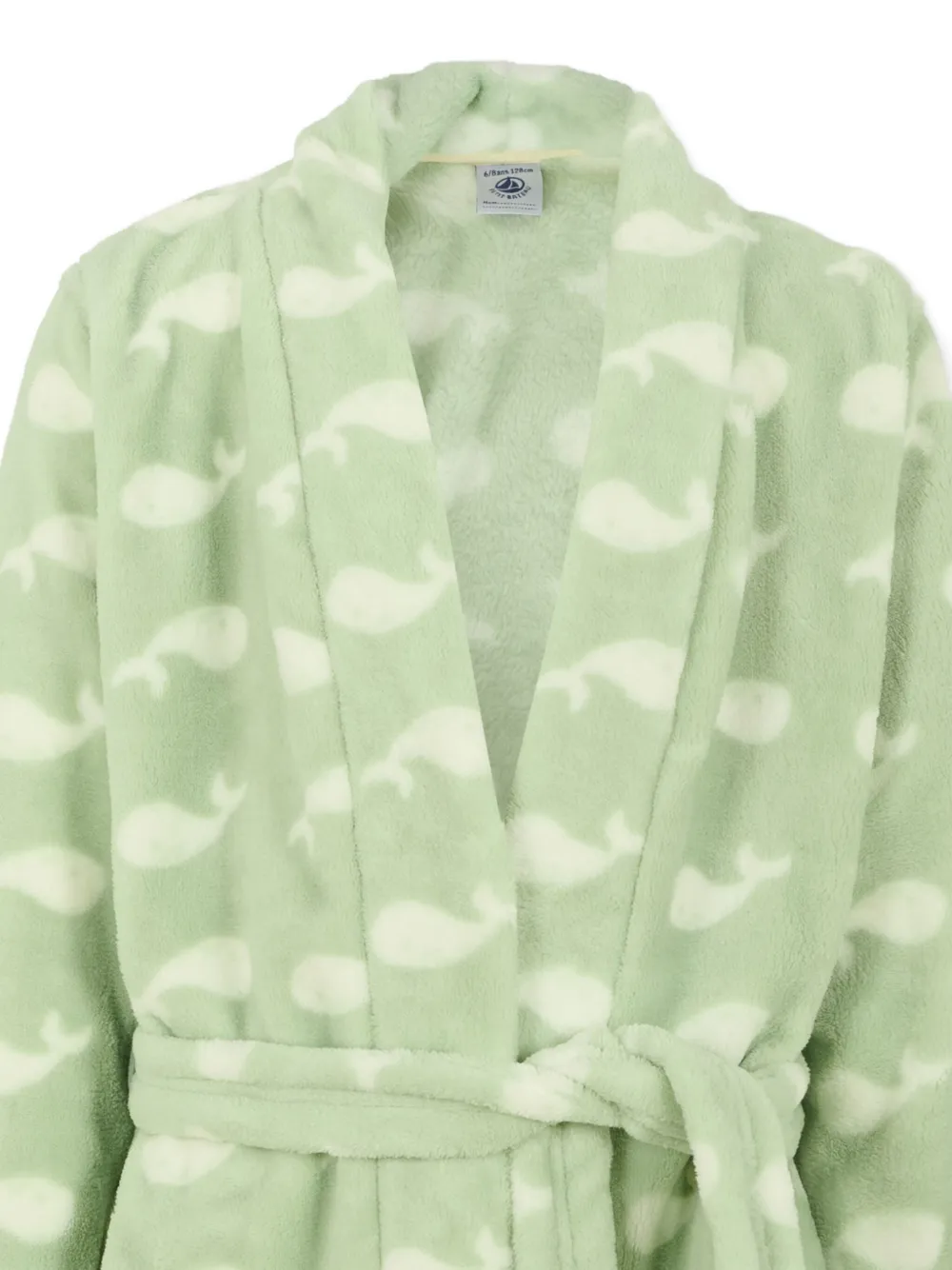 Petit Bateau Badjas met ceintuur en walvisprint Groen