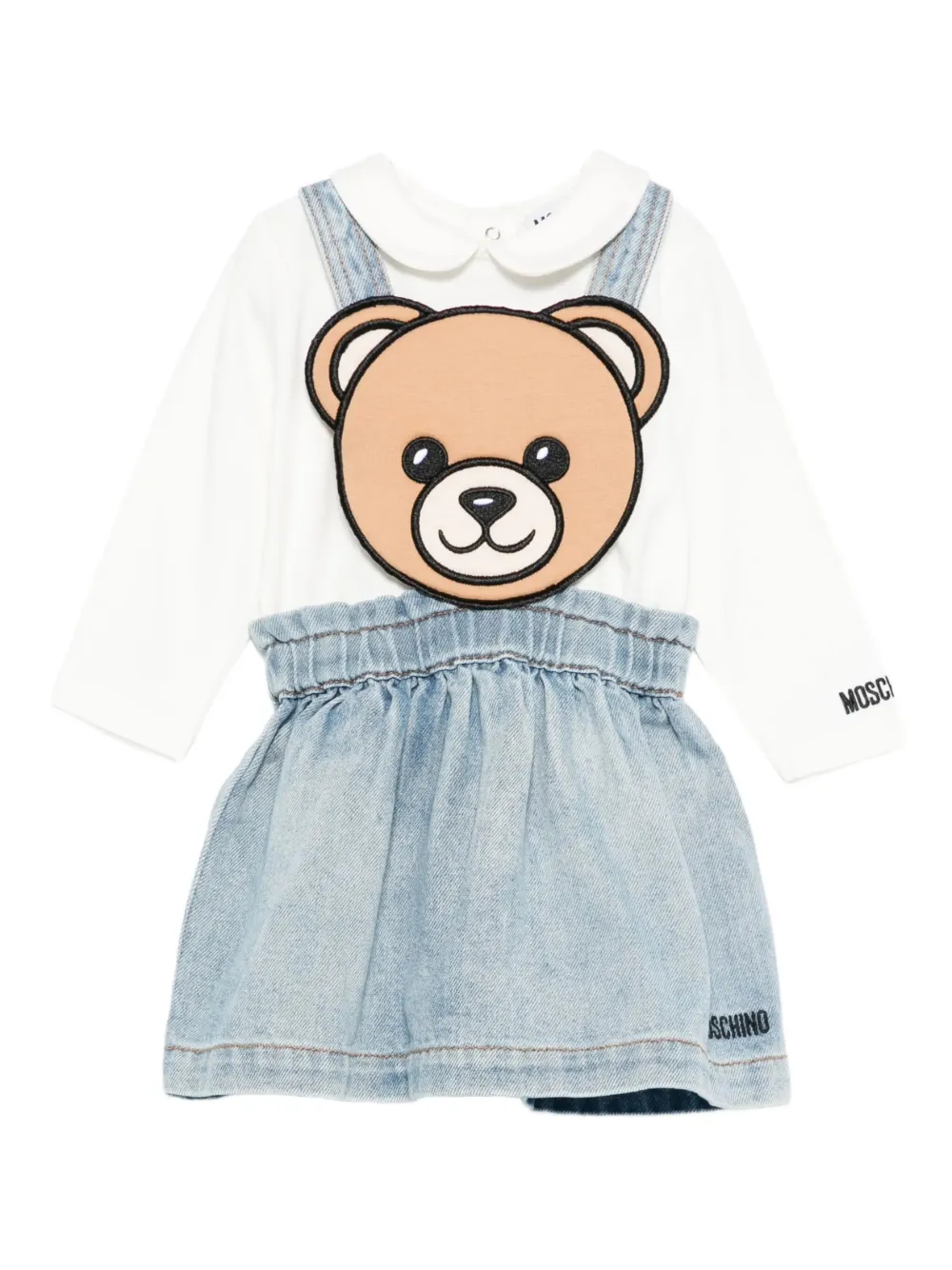 Moschino Kids テディベア デニムワンピース - ホワイト Moschino Kids テディベア デニムワンピース - ホワイト