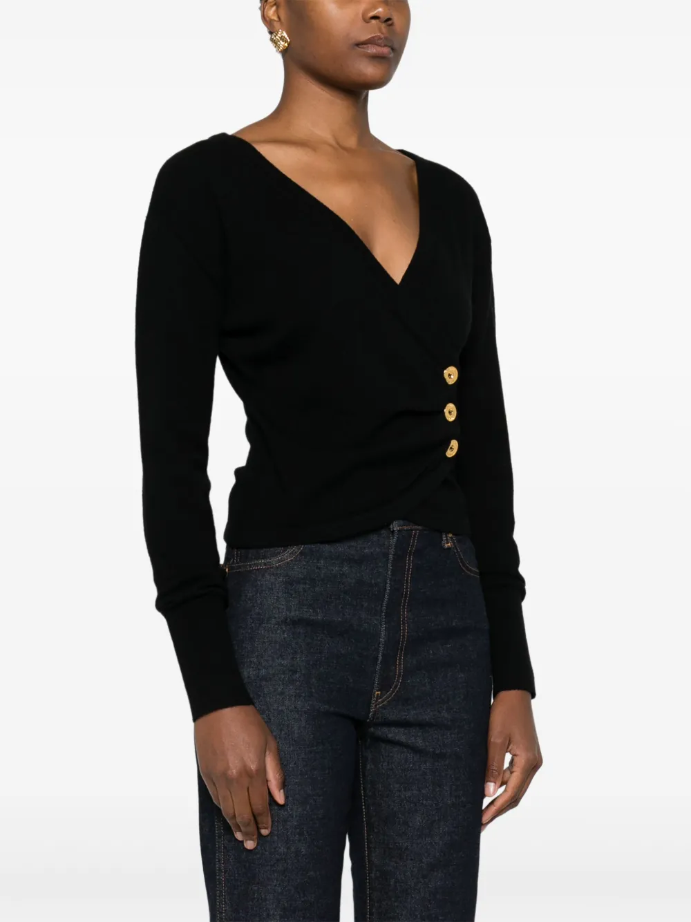 Elisabetta Franchi Buttoned Wrap Sweater In Black