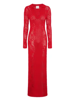 chinese dress ladies Red Lace Up Cut Out Double Slit Long Sleeve Dress main image 1