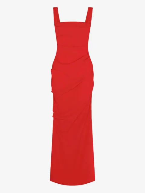 Paris Georgia vestido largo drapeado con cuello cuadrado