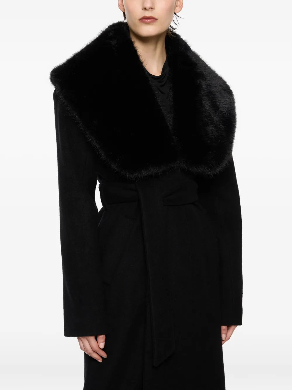 Paris Georgia Gabby Fur-collar Belted Coat In Black