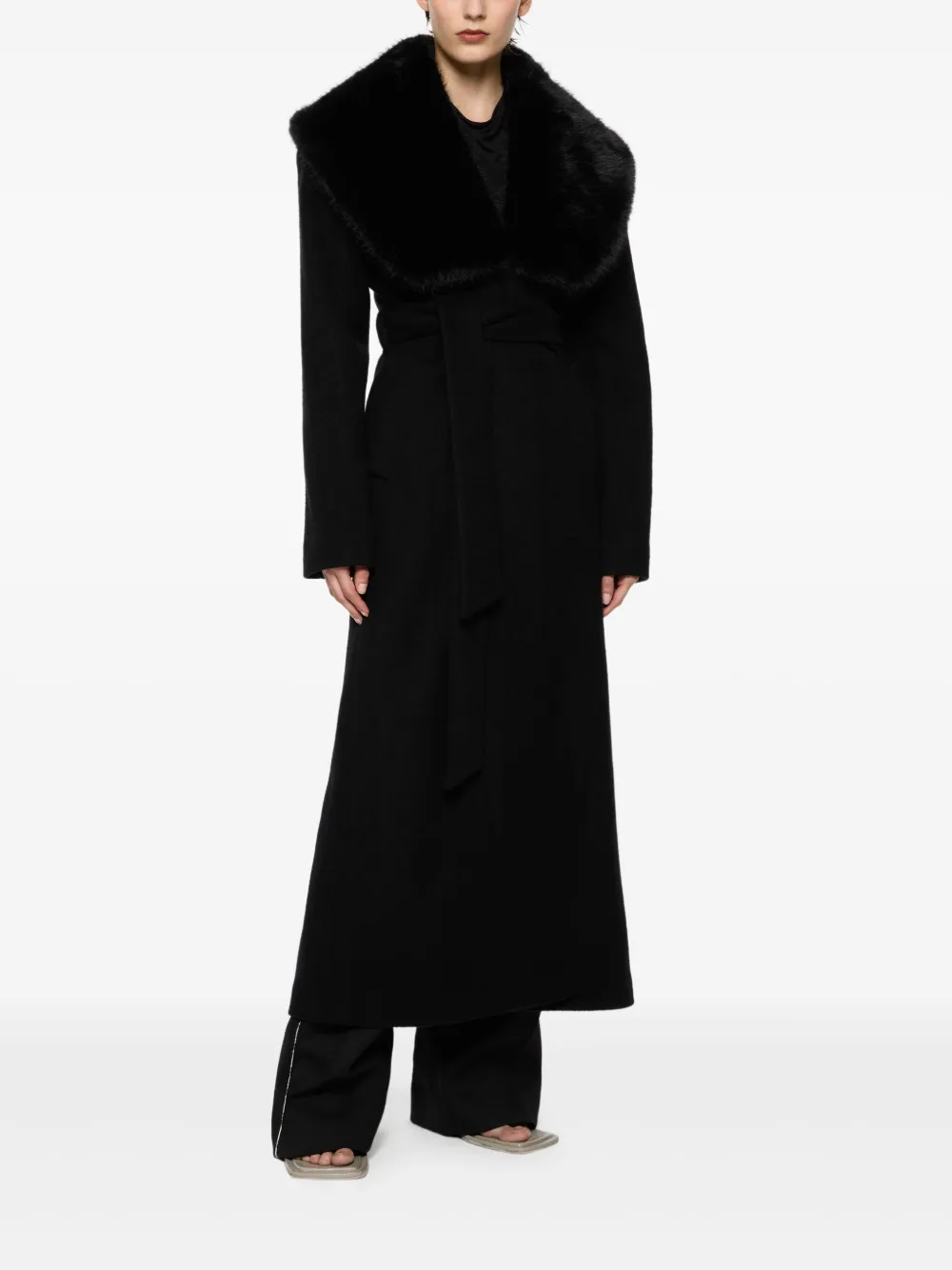 Paris Georgia Gabby Fur-collar Belted Coat In Black