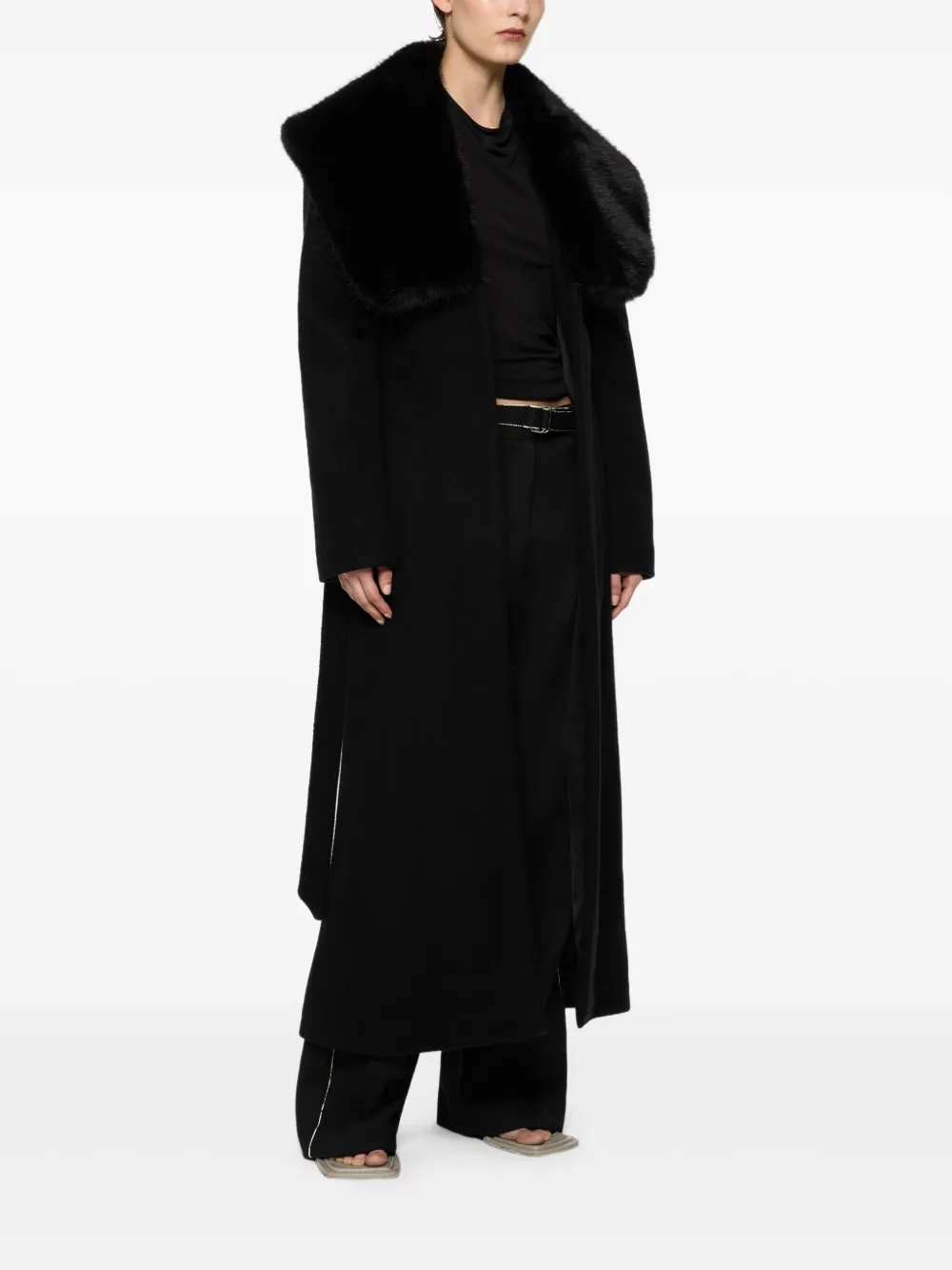 Paris Georgia Gabby Fur-collar Belted Coat In Black