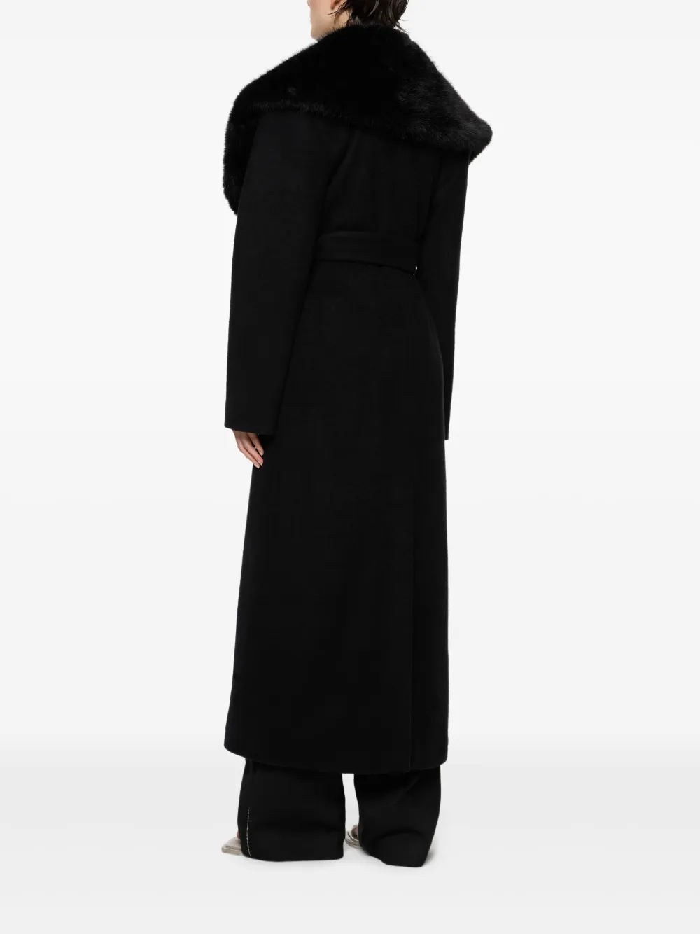 Paris Georgia Gabby Fur-collar Belted Coat In Black