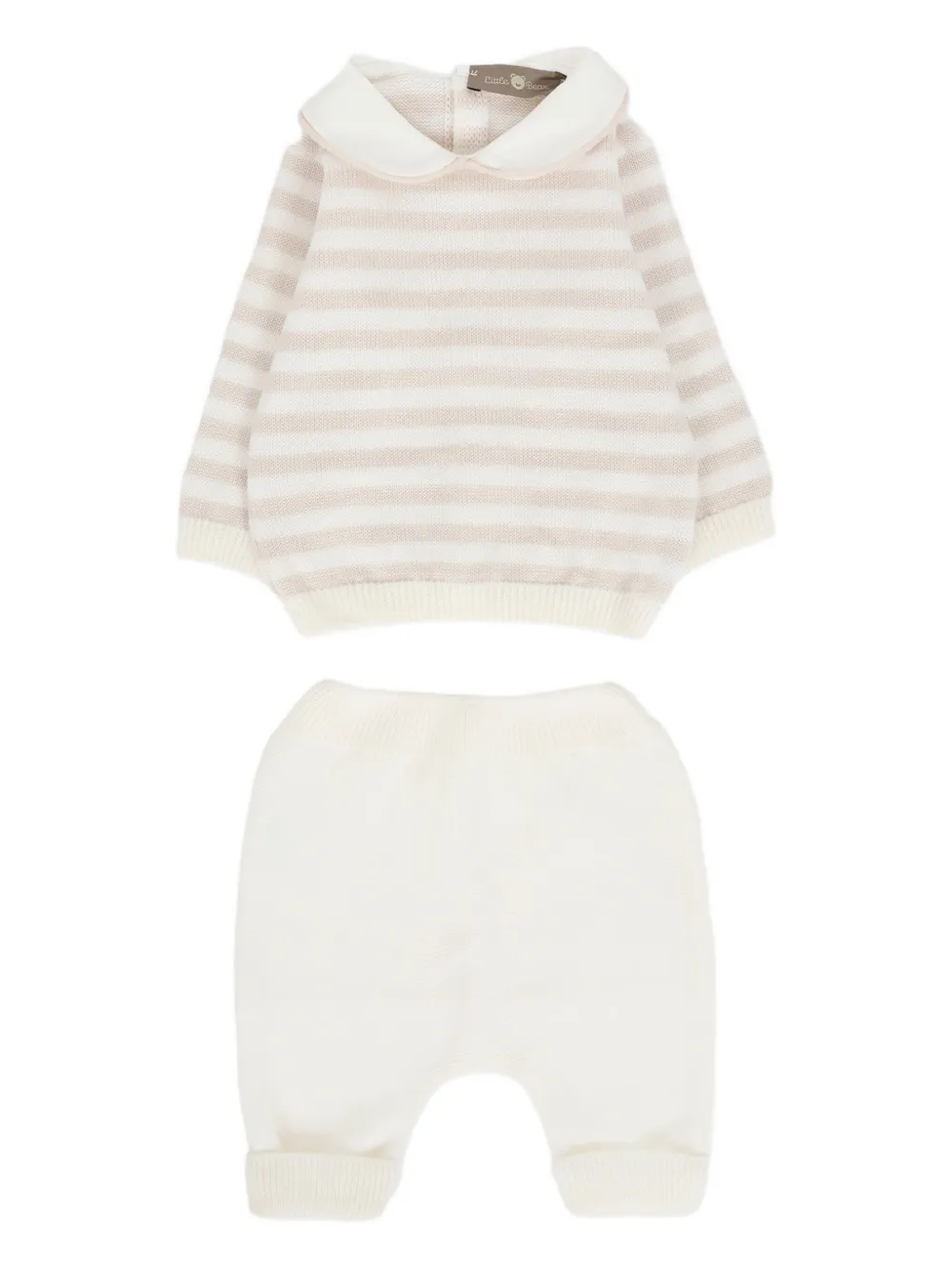 Little Bear Peter Pan-collar Striped Two-piece Set In White