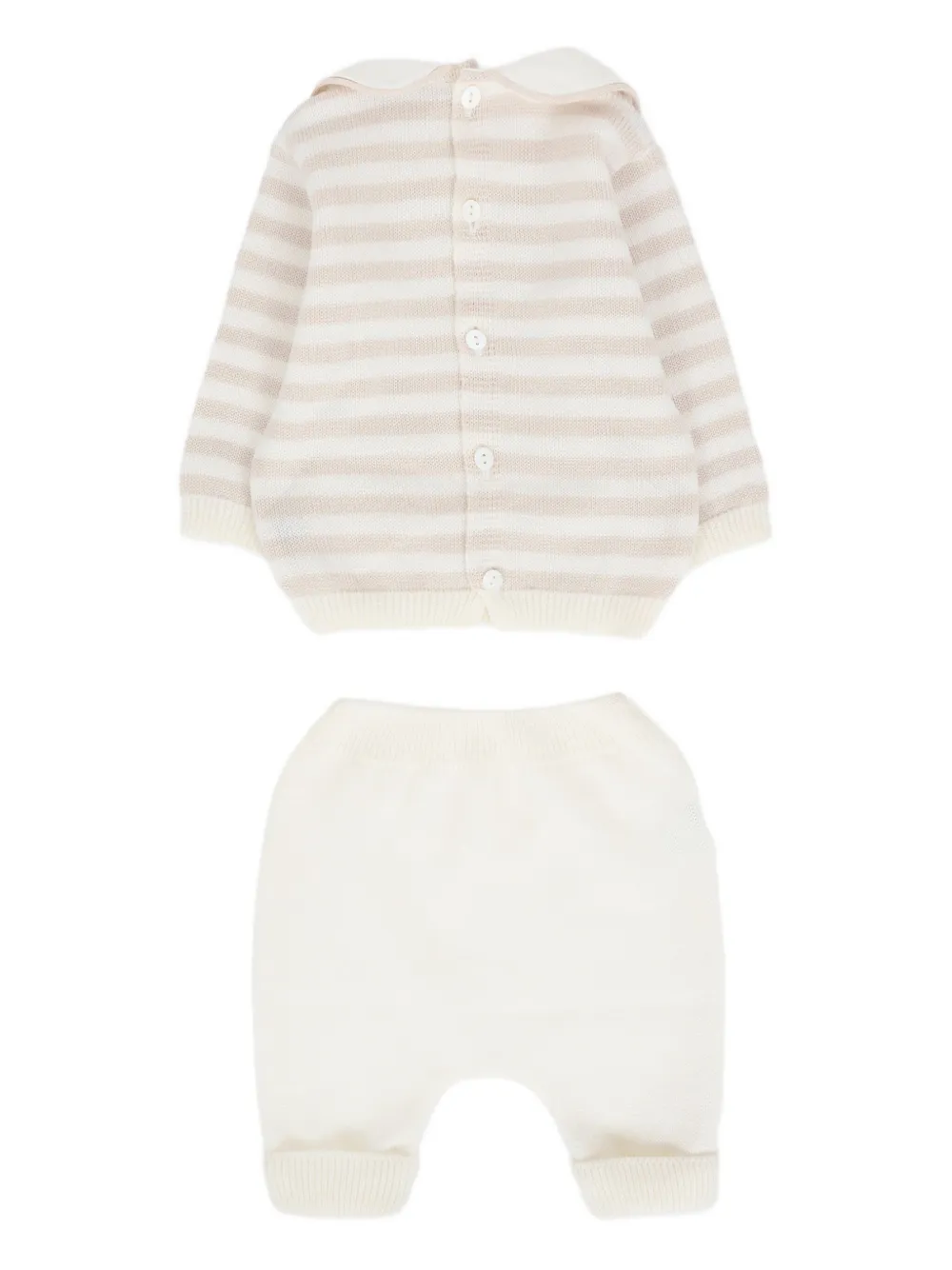 Little Bear Peter Pan-collar Striped Two-piece Set In White