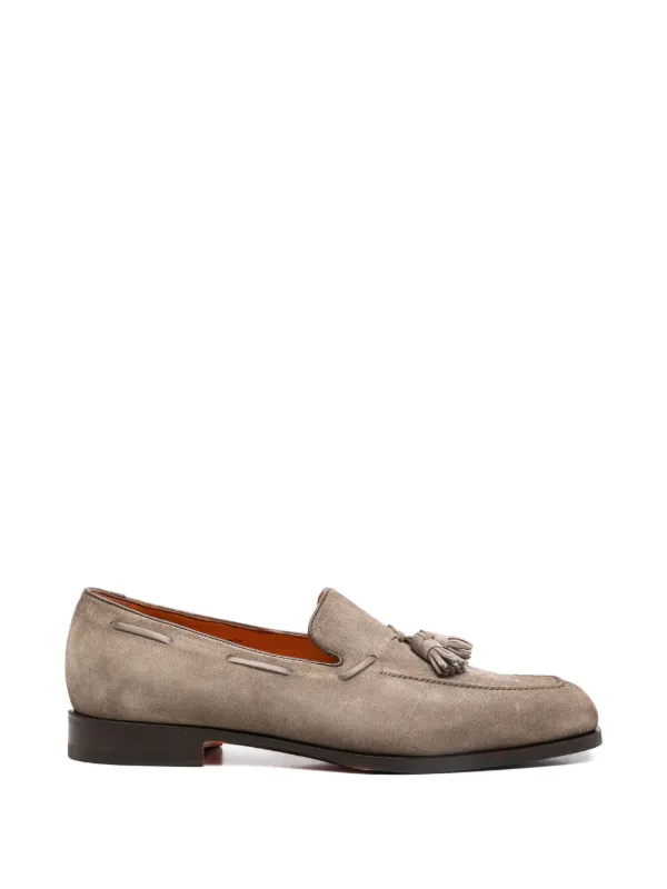 Santoni Tassel-detail Leather Loafers in Grey